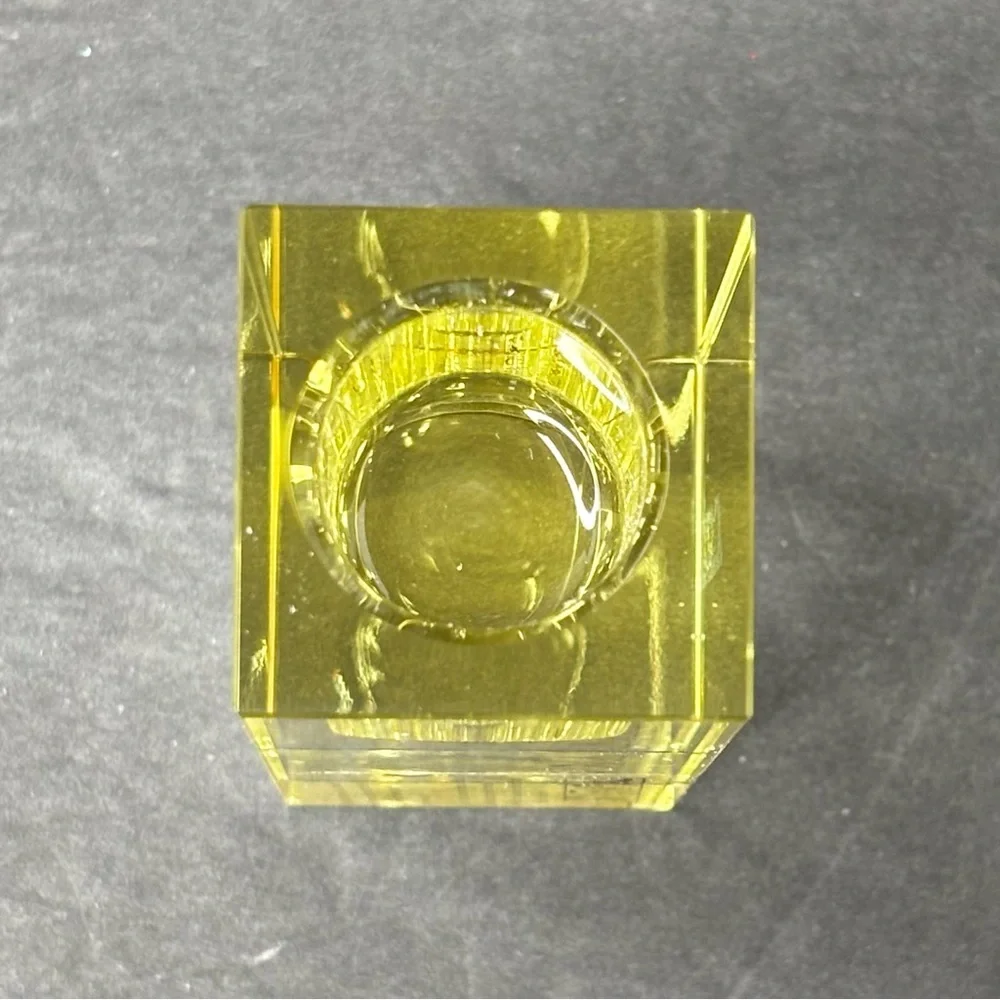 Anthropologie Modern Cut Glass Candle Holder in Yellow, NIB.